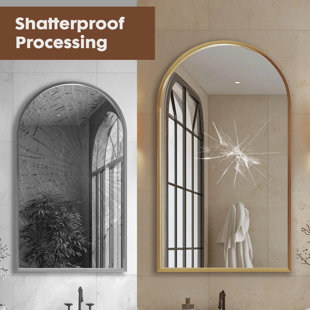 JHK  Arched Bathroom Mirror, 26x38" Metal Framed Wall Mirror for Vanity, Bedroom, & Archway