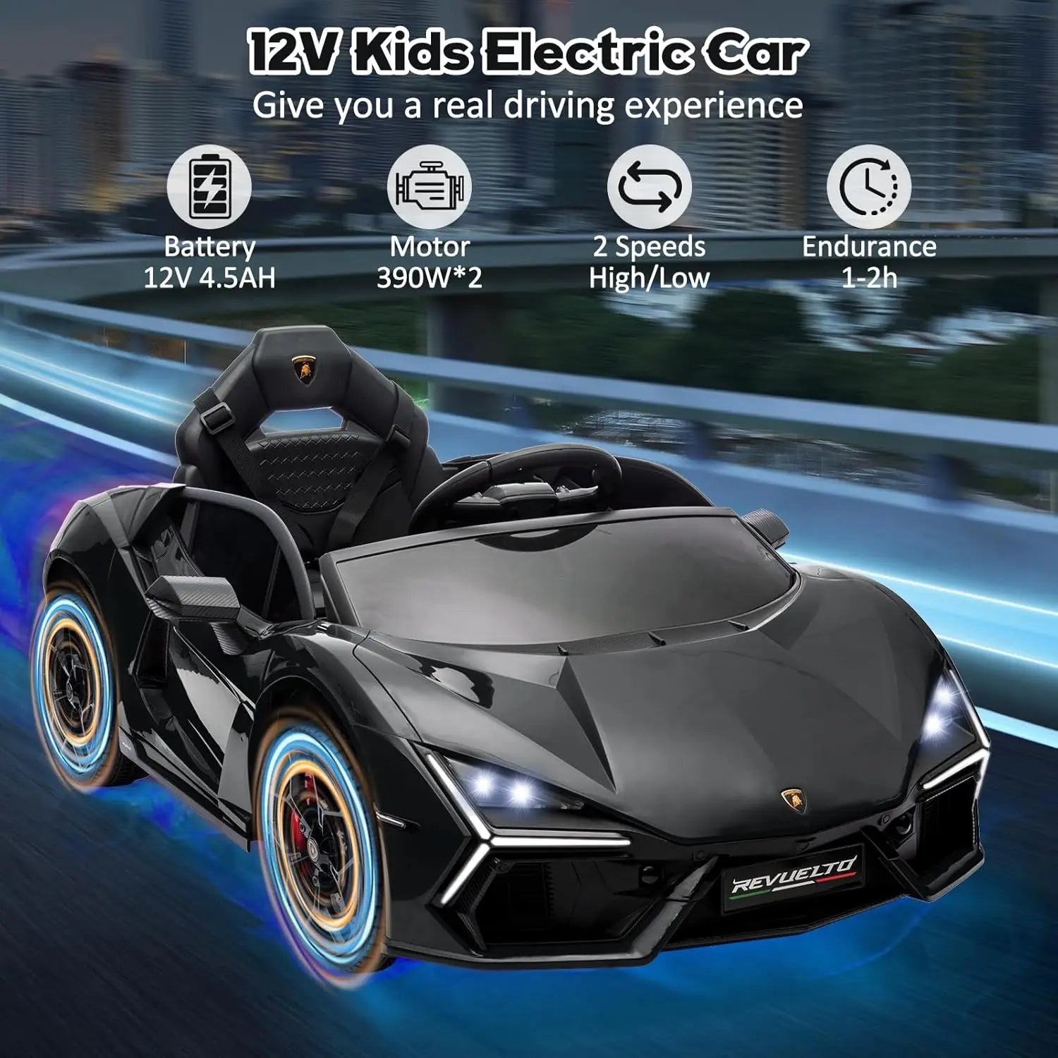 3-8 Years Ride On  Electric Car with Bluetooth, USB Music, Remote Control, & Headlights