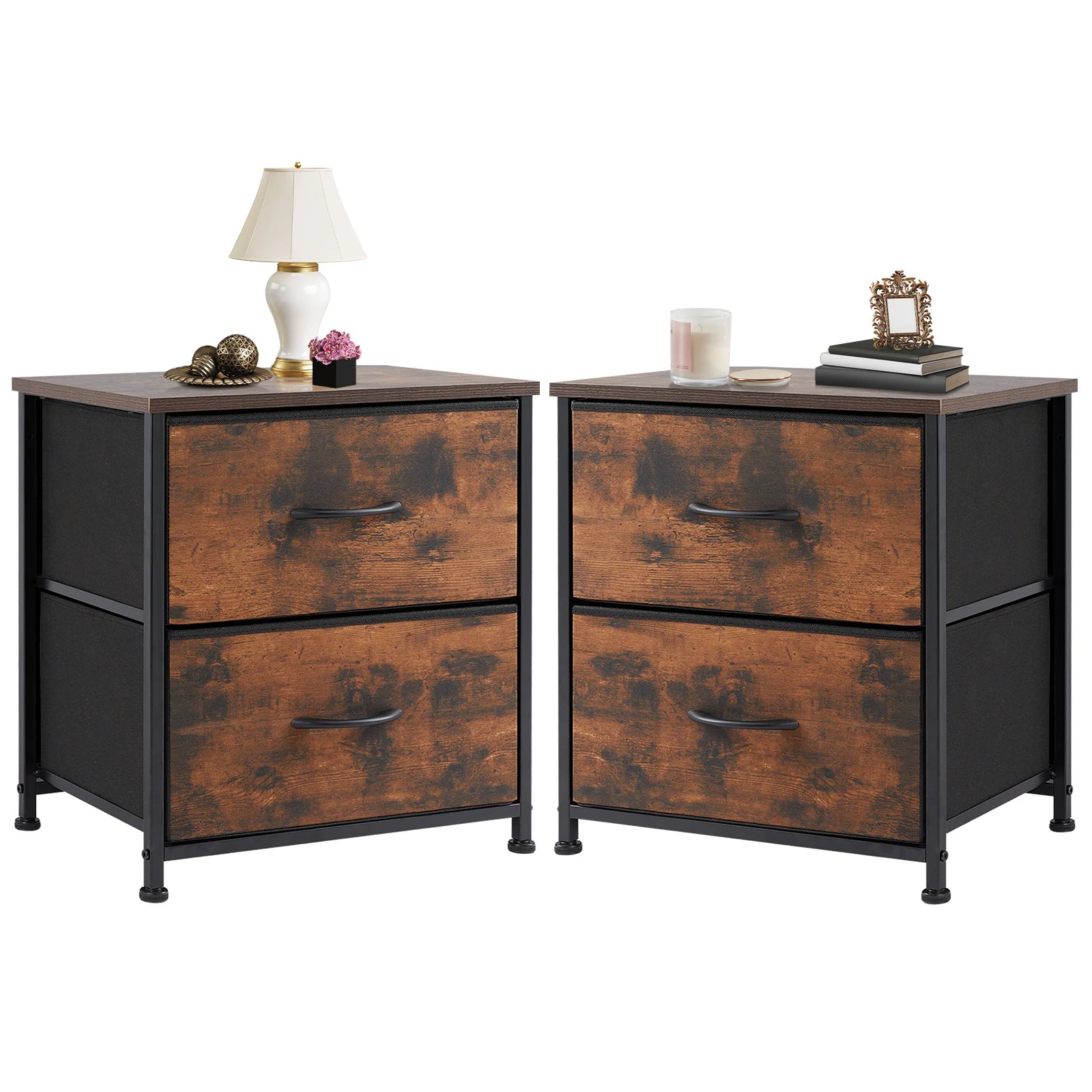 2-Drawer Fabric Nightstand Bedside Table with Storage Cabinet