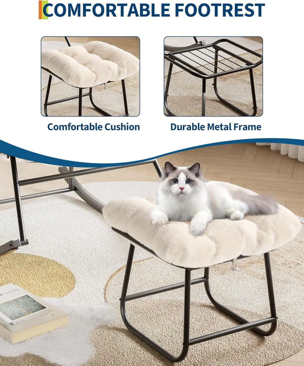 Outdoor Oversized Papasan Rattan Egg  Rocking Chair with Footrest, For, Patio ,  Balcony, Backyard ,Porch, Bedroom.
