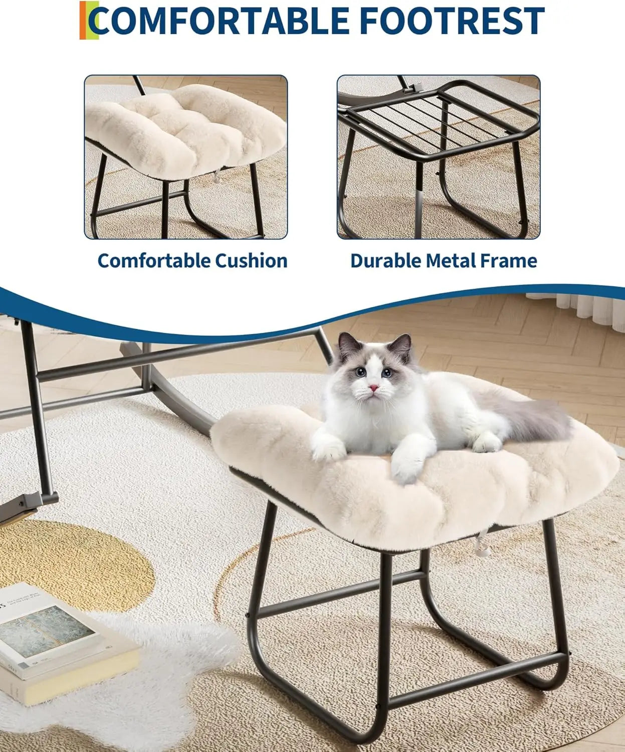 Outdoor Oversized Papasan Rattan Egg  Rocking Chair with Footrest, For, Patio ,  Balcony, Backyard ,Porch, Bedroom.
