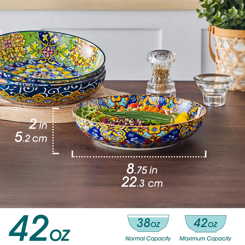 4/8 Piece Colorful  Ceramic Pasta & Soup Bowls, 42 oz,   Dishwasher & Oven Safe