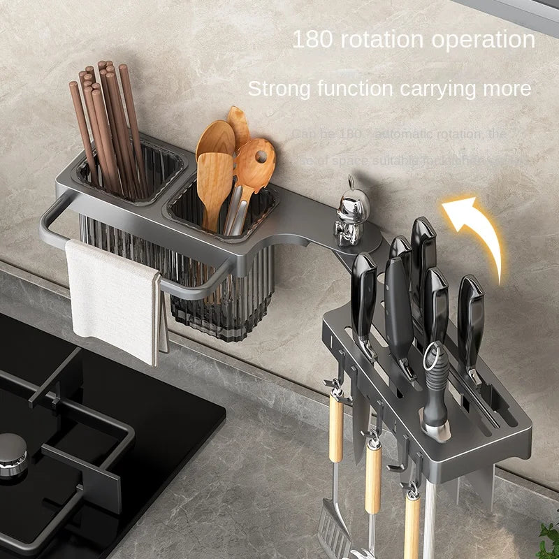 wall-mounted kitchen  knife rack, with  chopstick holder and storage  shelf