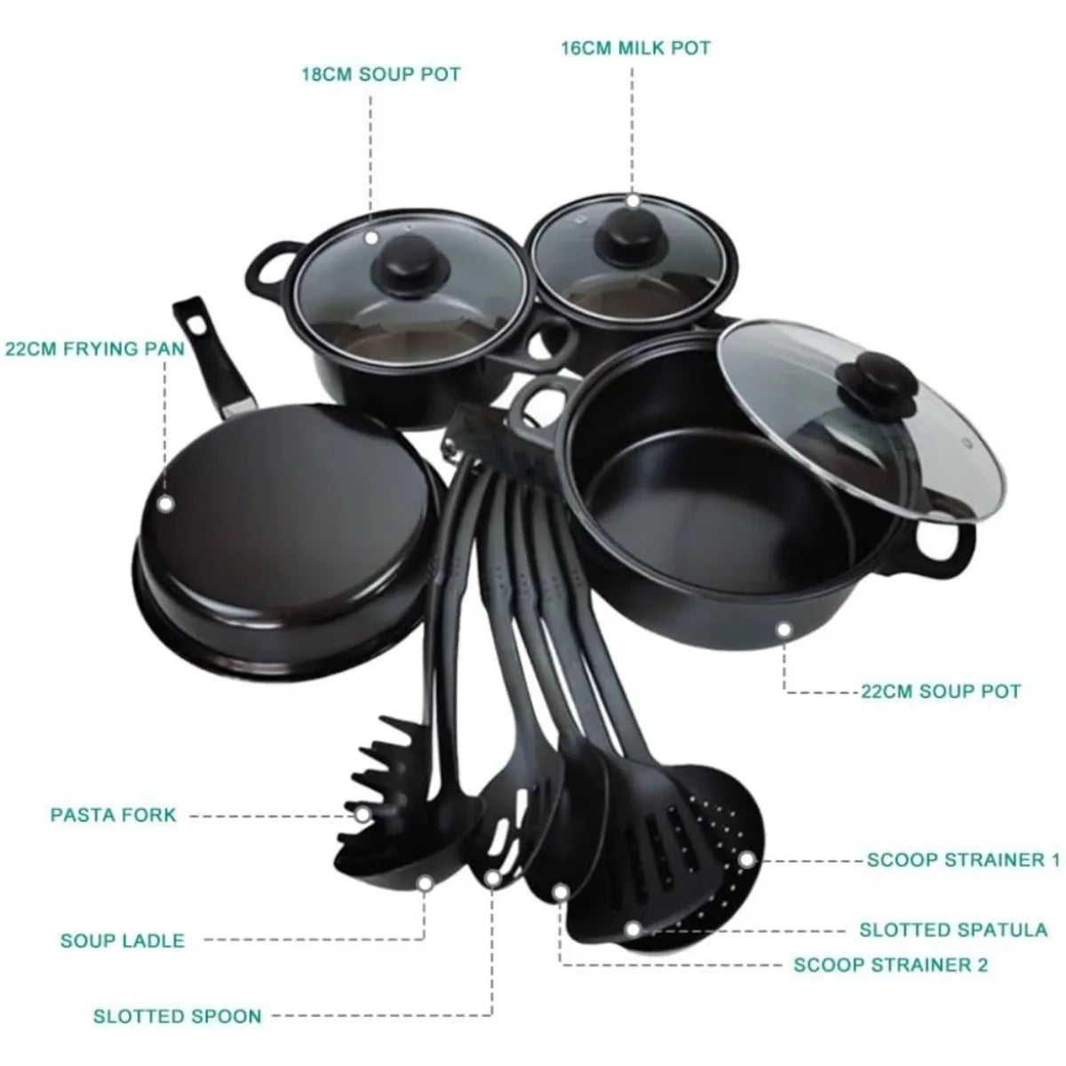 13PCS Non-Stick cookware Set for Induction Cooker Low Oil Smoke