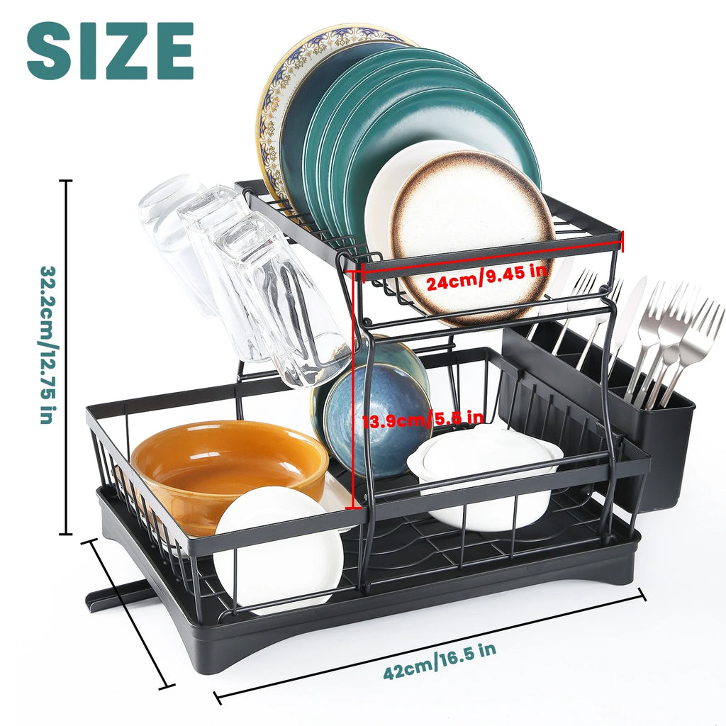 Large 2-tier dish drying rack for kitchen countertops, removable & large capacity