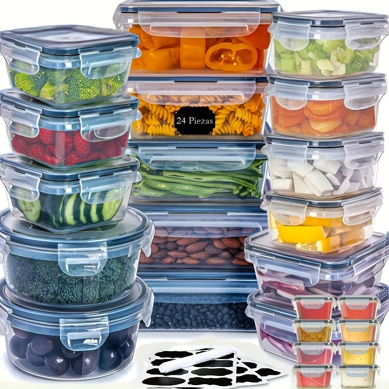 48 Pcs BPA-Free Food Storage Set - 24 Airtight Containers & Lids with Labels
