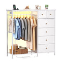 6 Drawer Fabric Dresser with Hanging Rack, Charging Station and LED Lights