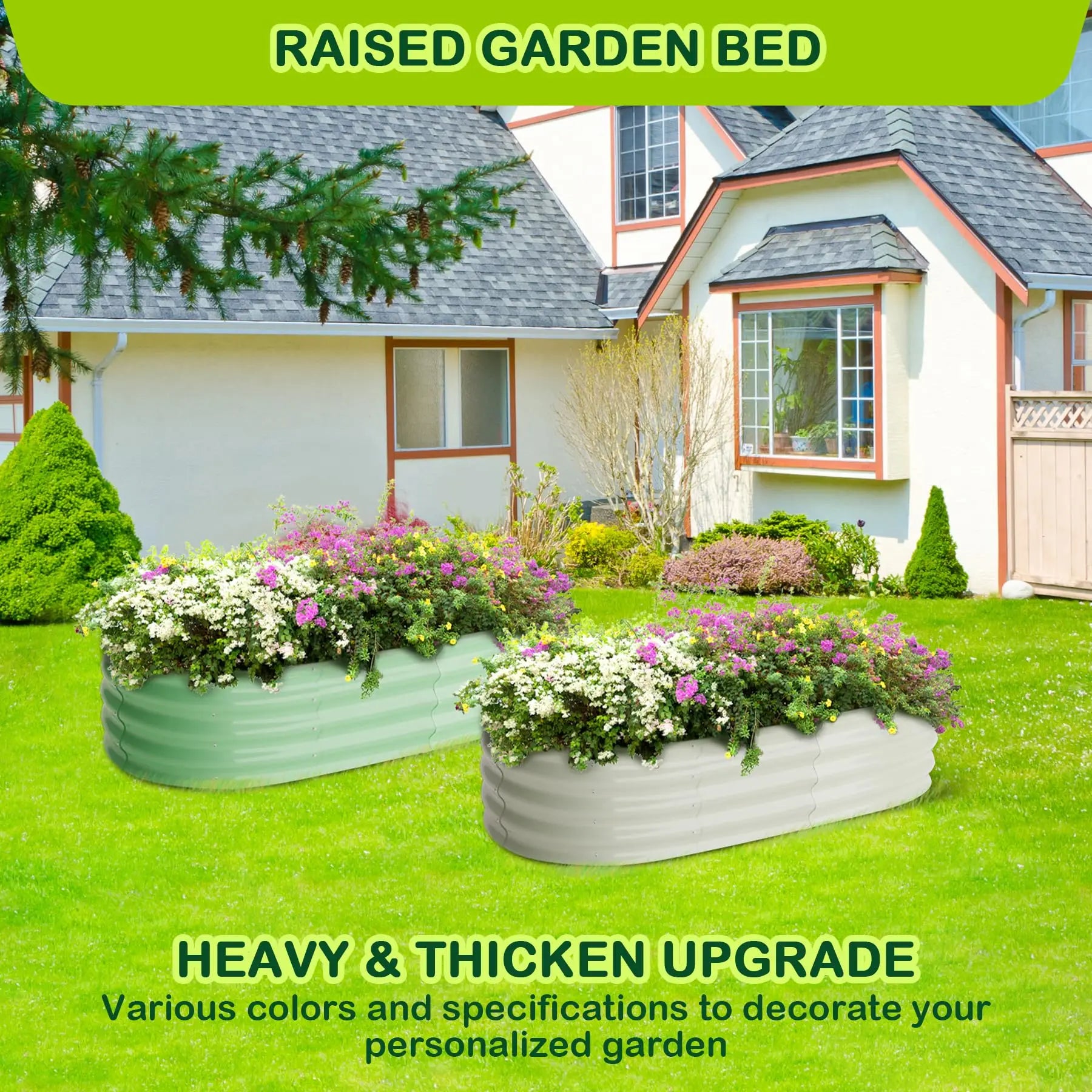 2-Pack Oval  Steel Raised Garden Bed Open Base  Metal Planter  Vegetables Flowers Herbs