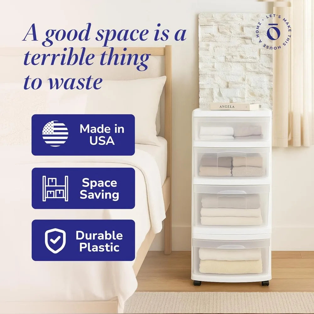 4 Tier Clear Plastic Drawer Tower on Wheels for  Storage