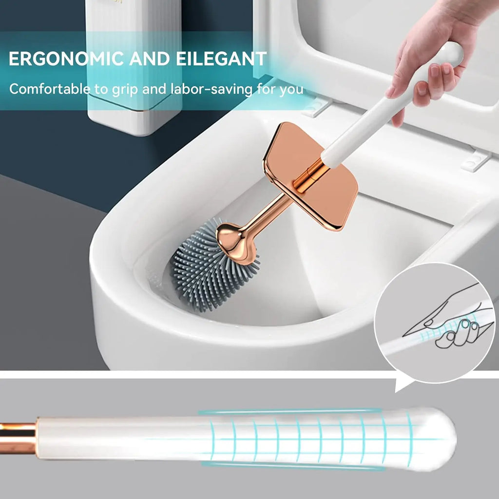 2-Pack Silicone Toilet Brush and Holder,  Long Ergonomic  Handles, Deep Cleaning - Black & White