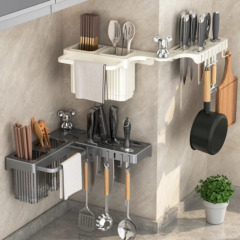 wall-mounted kitchen  knife rack, with  chopstick holder and storage  shelf