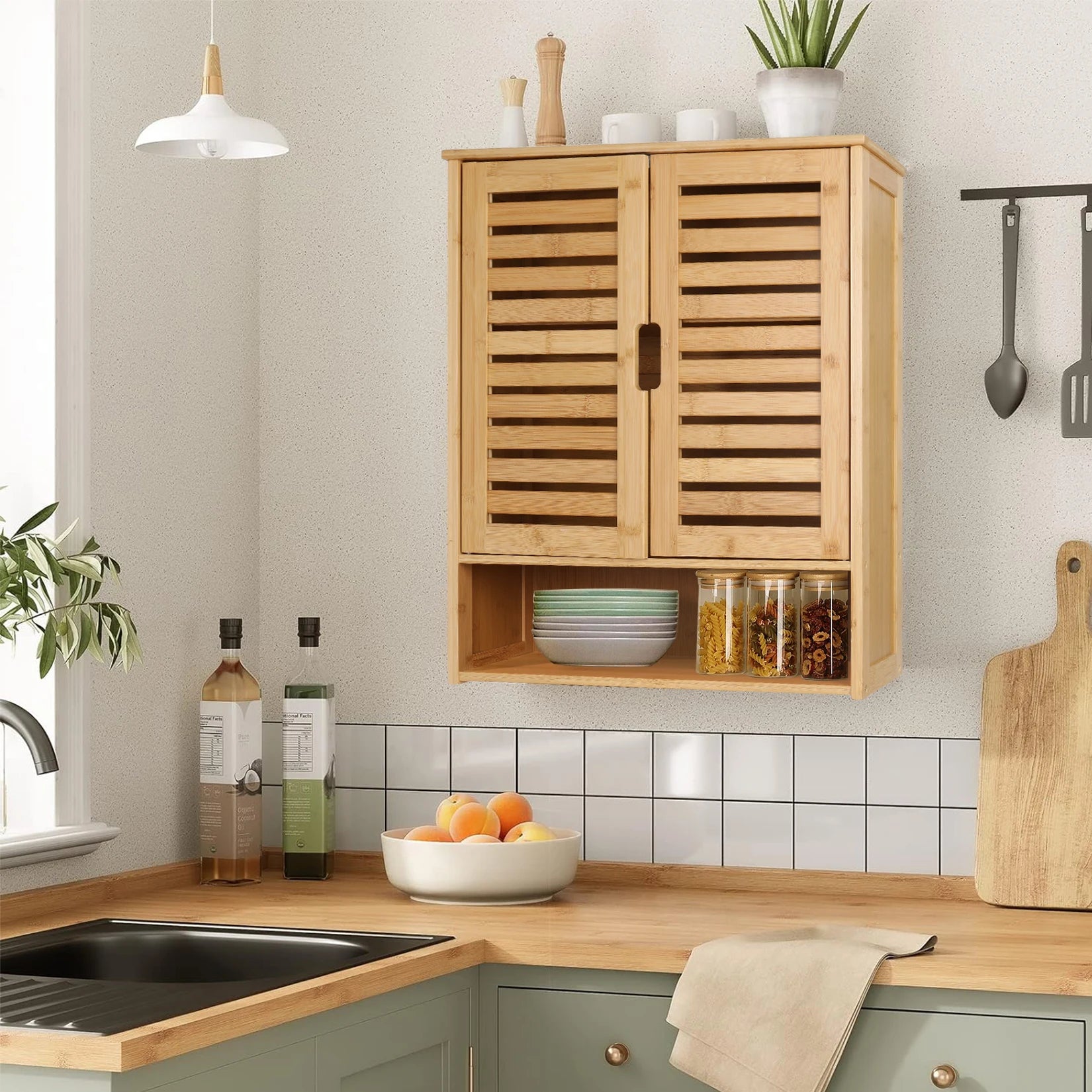 Wall Mounted Bamboo Bathroom Medicine  Cabinet Storage Shelf Cupboard Organizer Rack