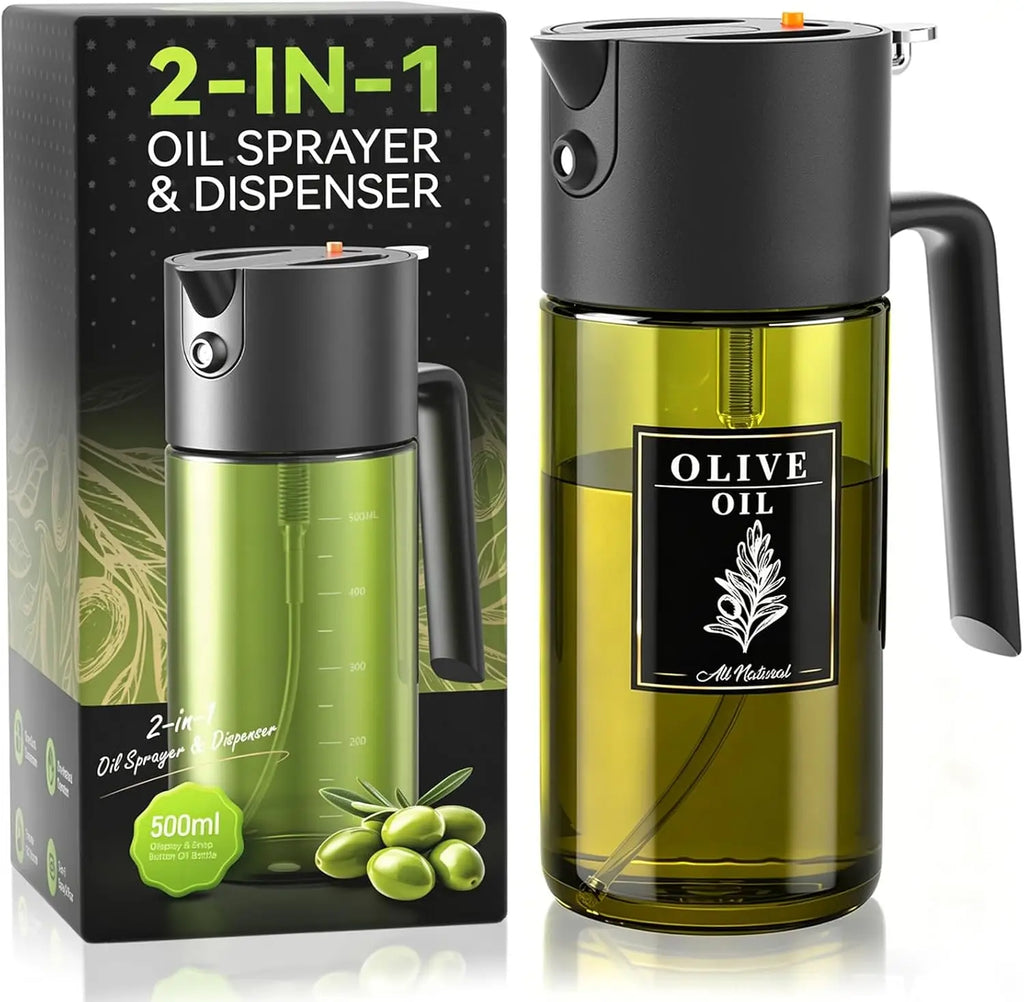 2-IN-1 Oil Sprayer,  Light-Blocking Glass ,  with Leak-Proof Portion Control