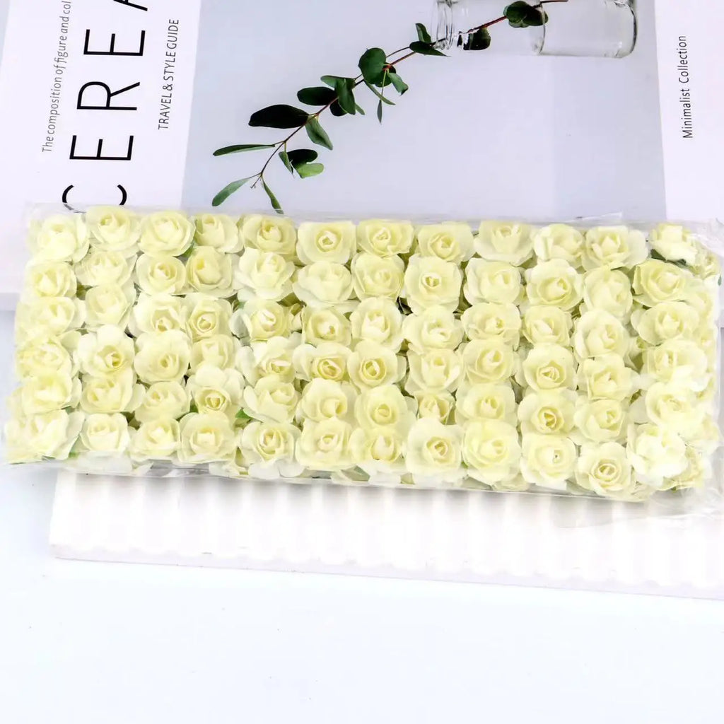 144PCS 1.5 cm Artificial Mini Paper Rose Flower Bouquet