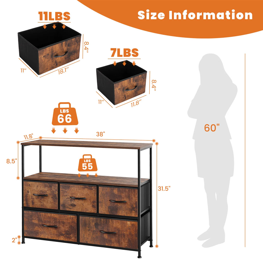 Shoe Cabinet Dresser With 5 Fabric Drawers Toy Storage TV Stand Multilayer Shoe Rack