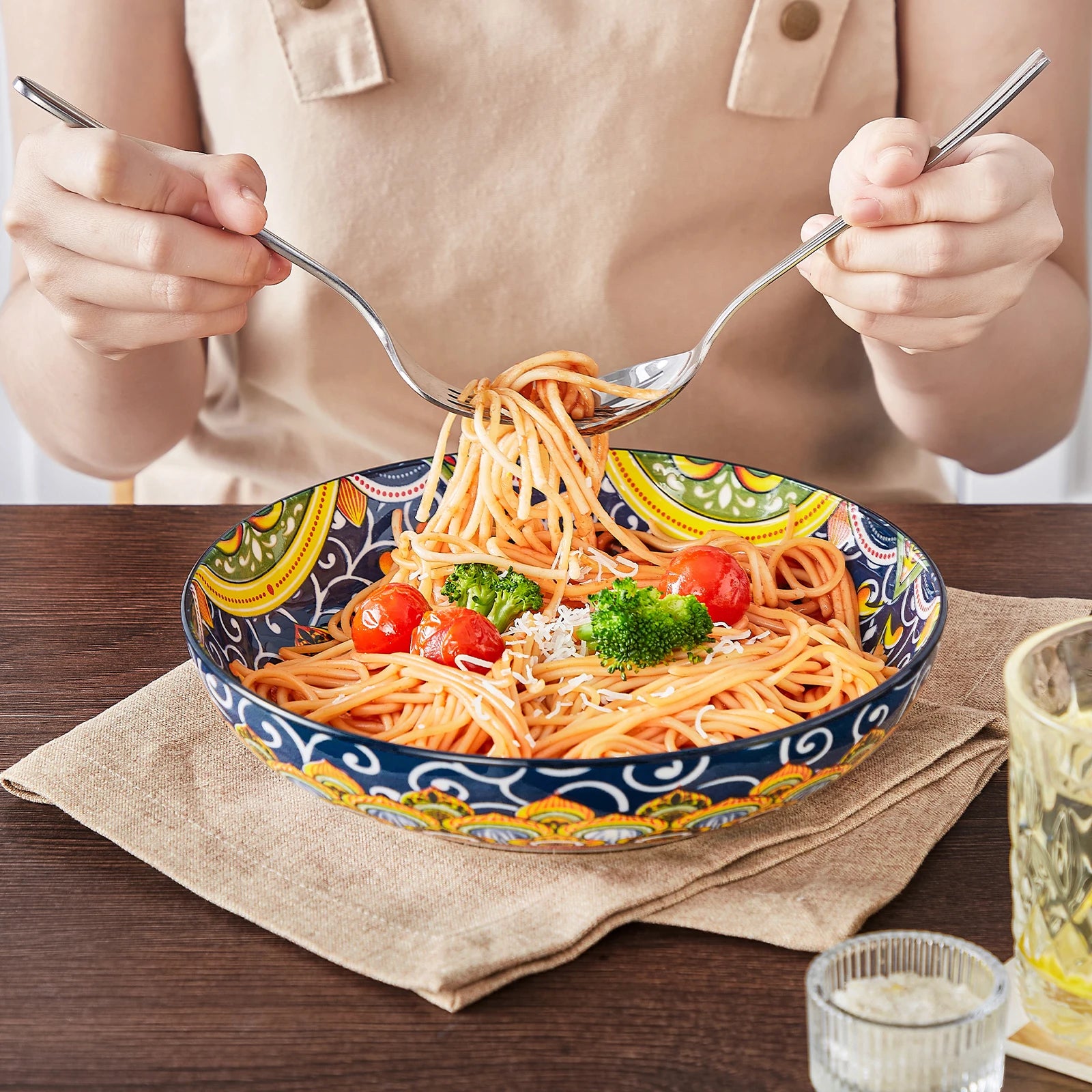 4/8 Piece Colorful  Ceramic Pasta & Soup Bowls, 42 oz,   Dishwasher & Oven Safe