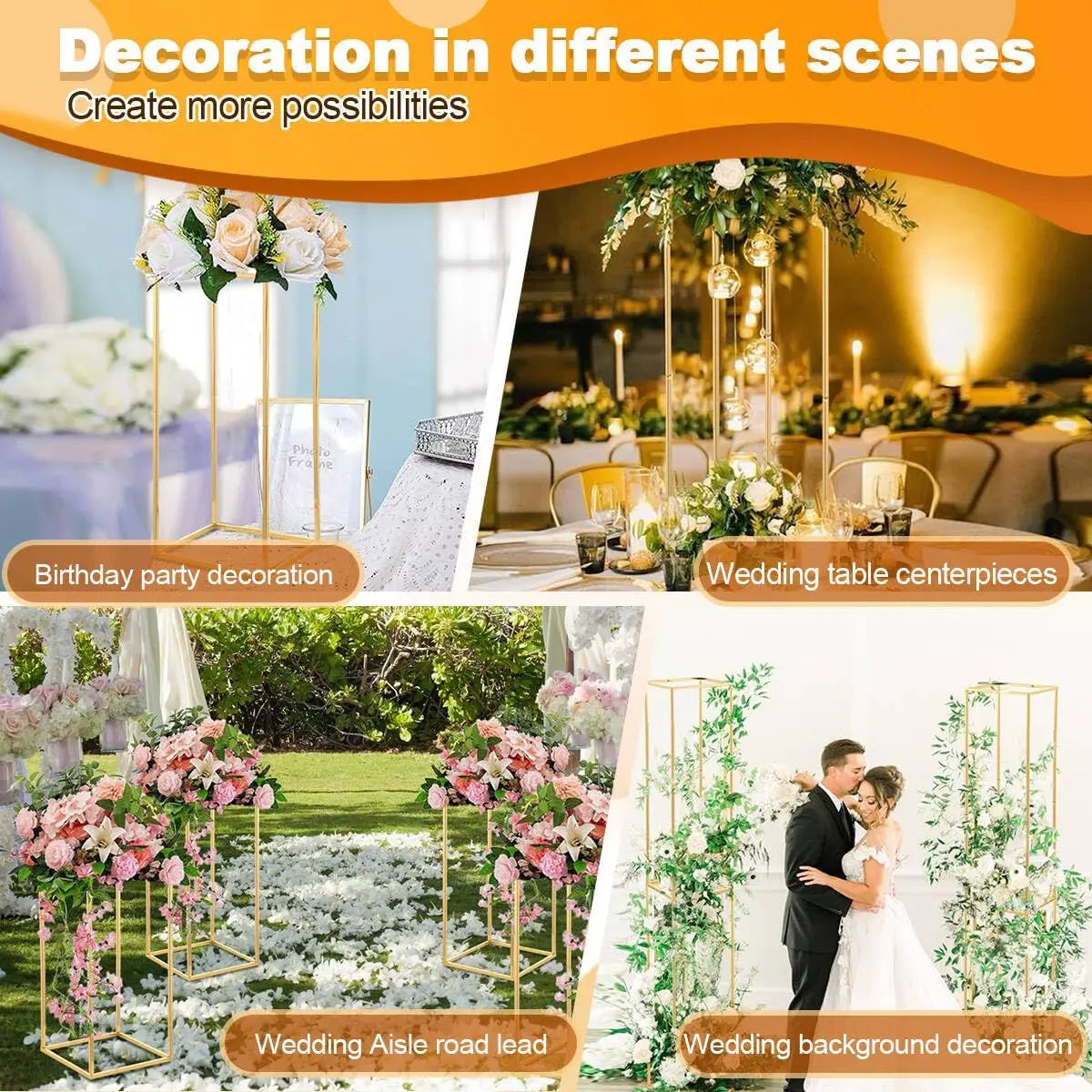 10pcs Gold Wedding Table Centerpiece  Metal Flower Vase (15.7inch)
