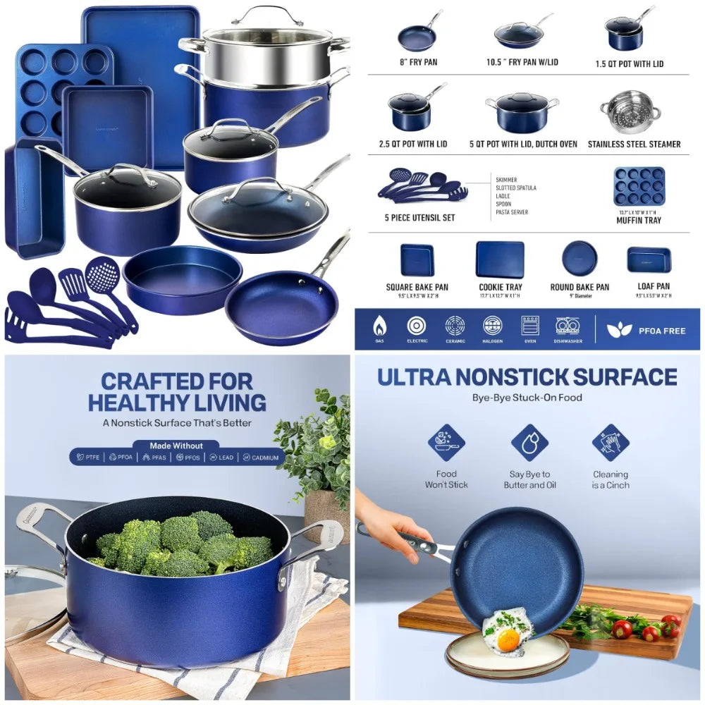 20 Pc Non-Stick  Cookware Set, with Cooking Utensils