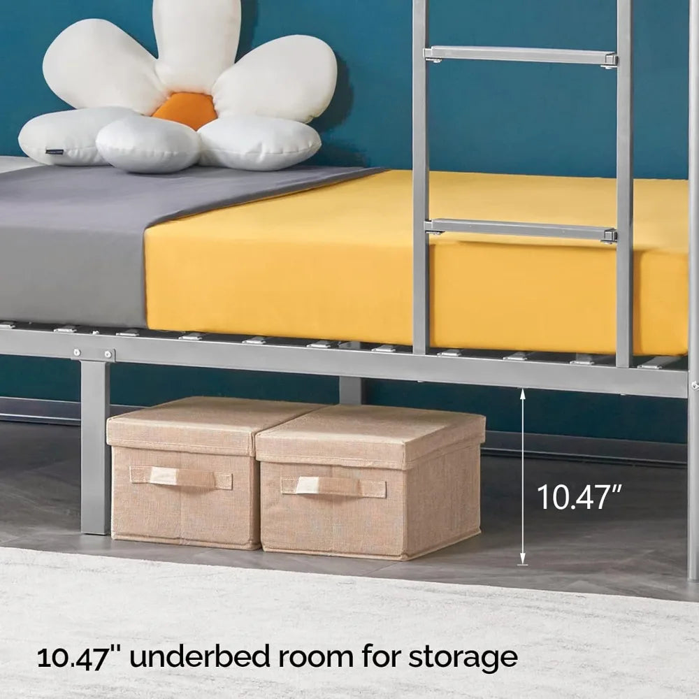 Metal Bunk Bed Twin Over Twin, Heavy Duty with Flat Steps for Kids, Teens & Adults,