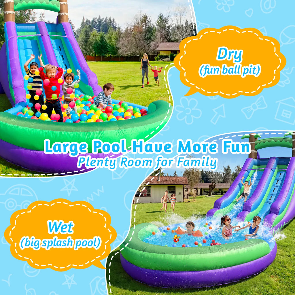20FT  Kids Inflatable Water Slide Park with  Climbing Wall,  Dual Slides And Splash Pool
