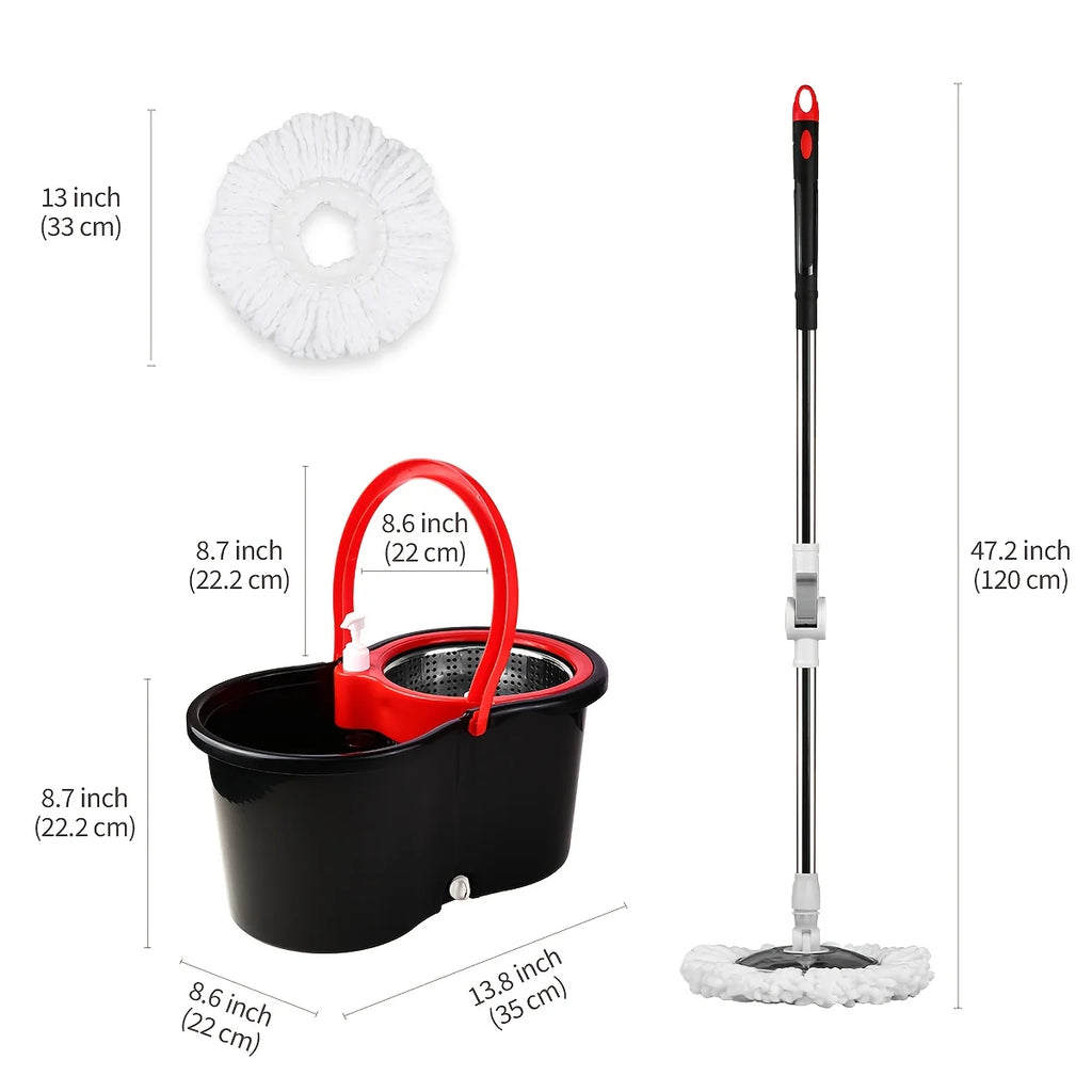 ° Spin Mop Bucket Set with Wringer, Stainless Steel Basket & Rotating Microfiber Mop Head