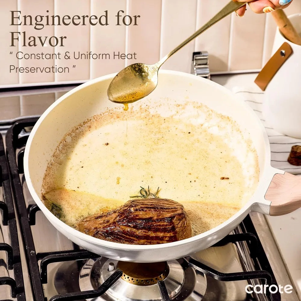 White Granite 21-Piece  Induction  Non Stick  Cookware Set w/Frying Pans