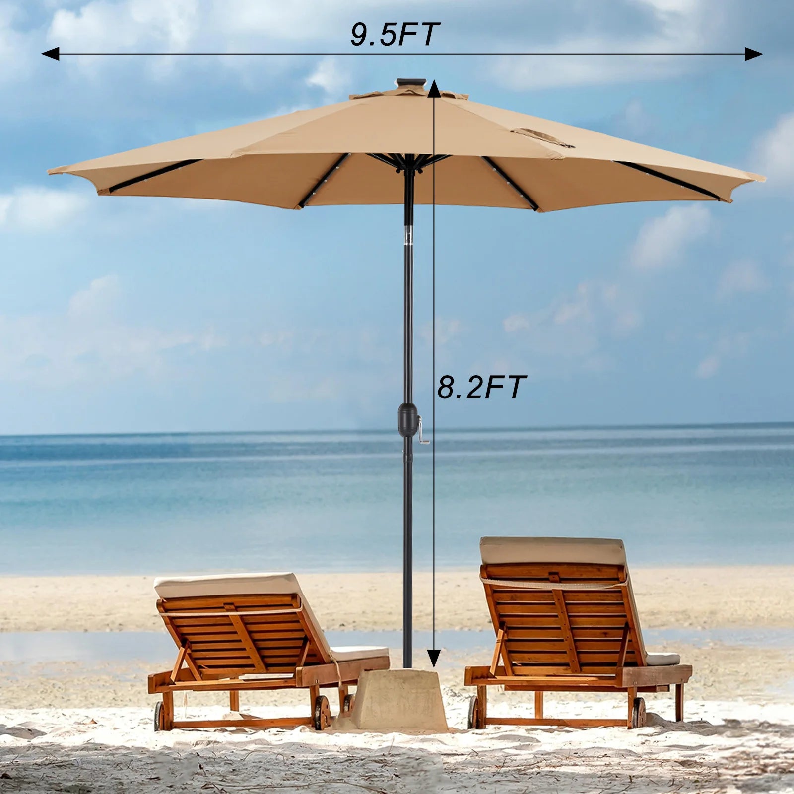 JHK 10FT Solar Patio outdoor Umbrella with 32 LED Lights UV-Resistant Table Umbrella with Tilt and Crank