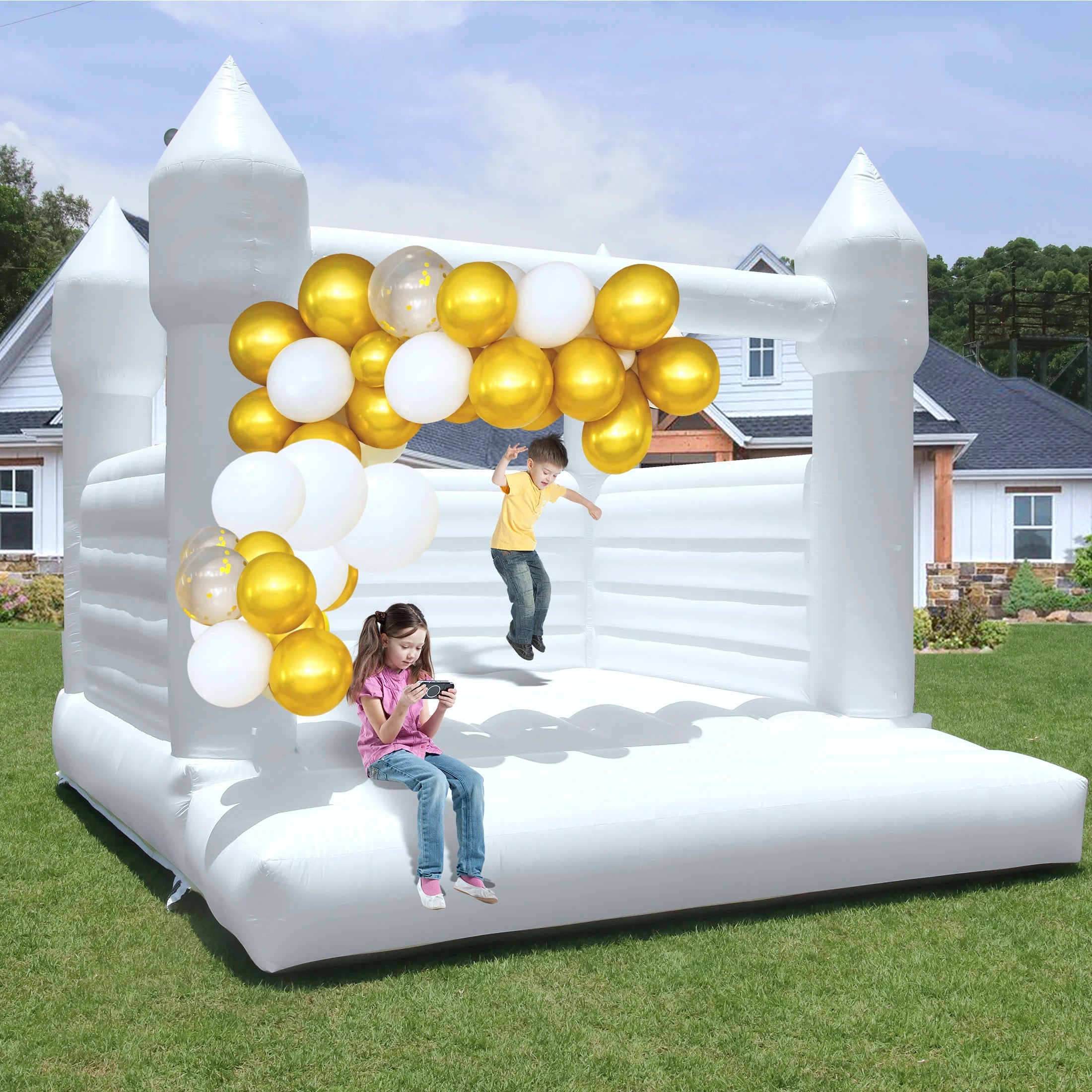 13x12FT Giant Inflatable White Bounce House PVC Bouncy Castle for Wedding Party