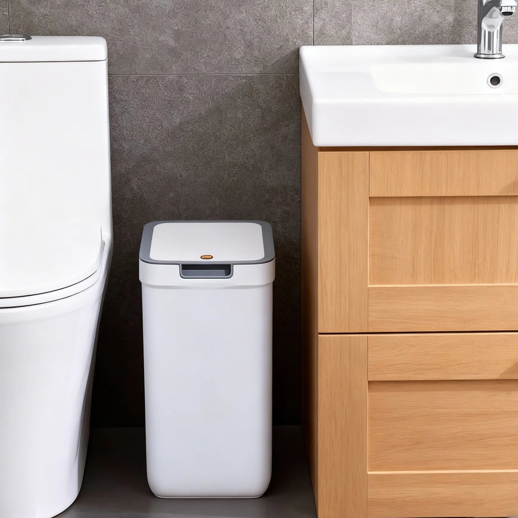 Dual-Use Wall Mounted or Floor Standing Slim  Trash Can with Lid, No-Drill,  Hanging Bin For Bathroom,  Kitchen or  Cabinet Door,