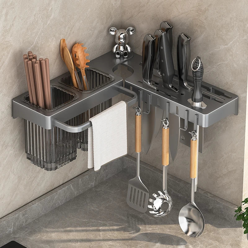 wall-mounted kitchen  knife rack, with  chopstick holder and storage  shelf