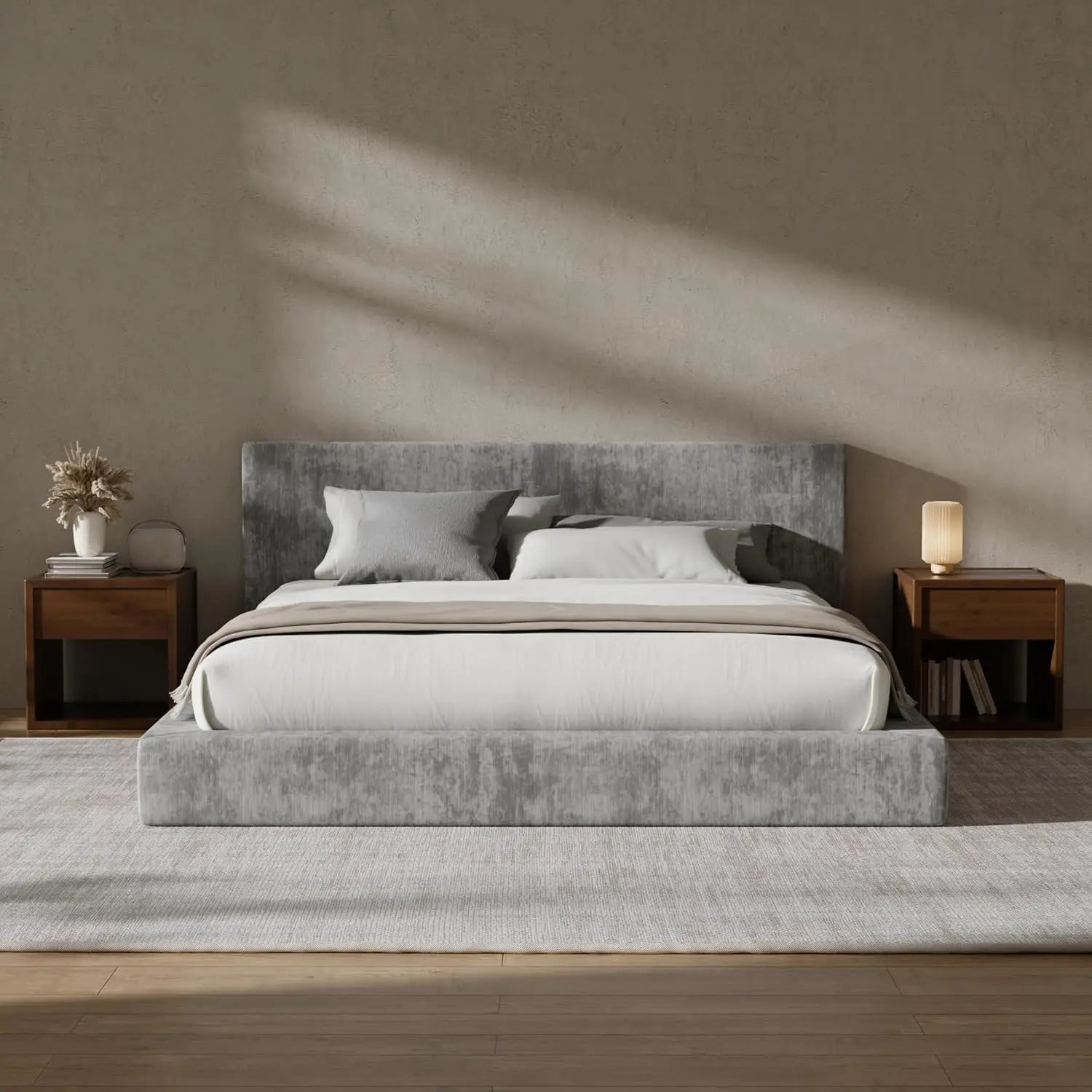 Soft Upholstered  Bed Frame with Headboard, 5 Inch Foam Padded Platform, No Box Spring, Easy Assembly ,