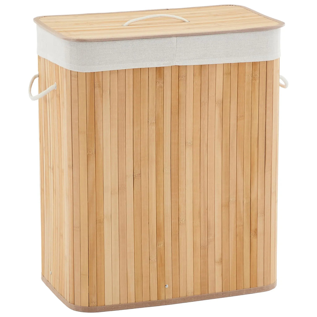 Large 106L Bamboo Laundry Hamper with Removable 4-Section Liner, Lid & Handles