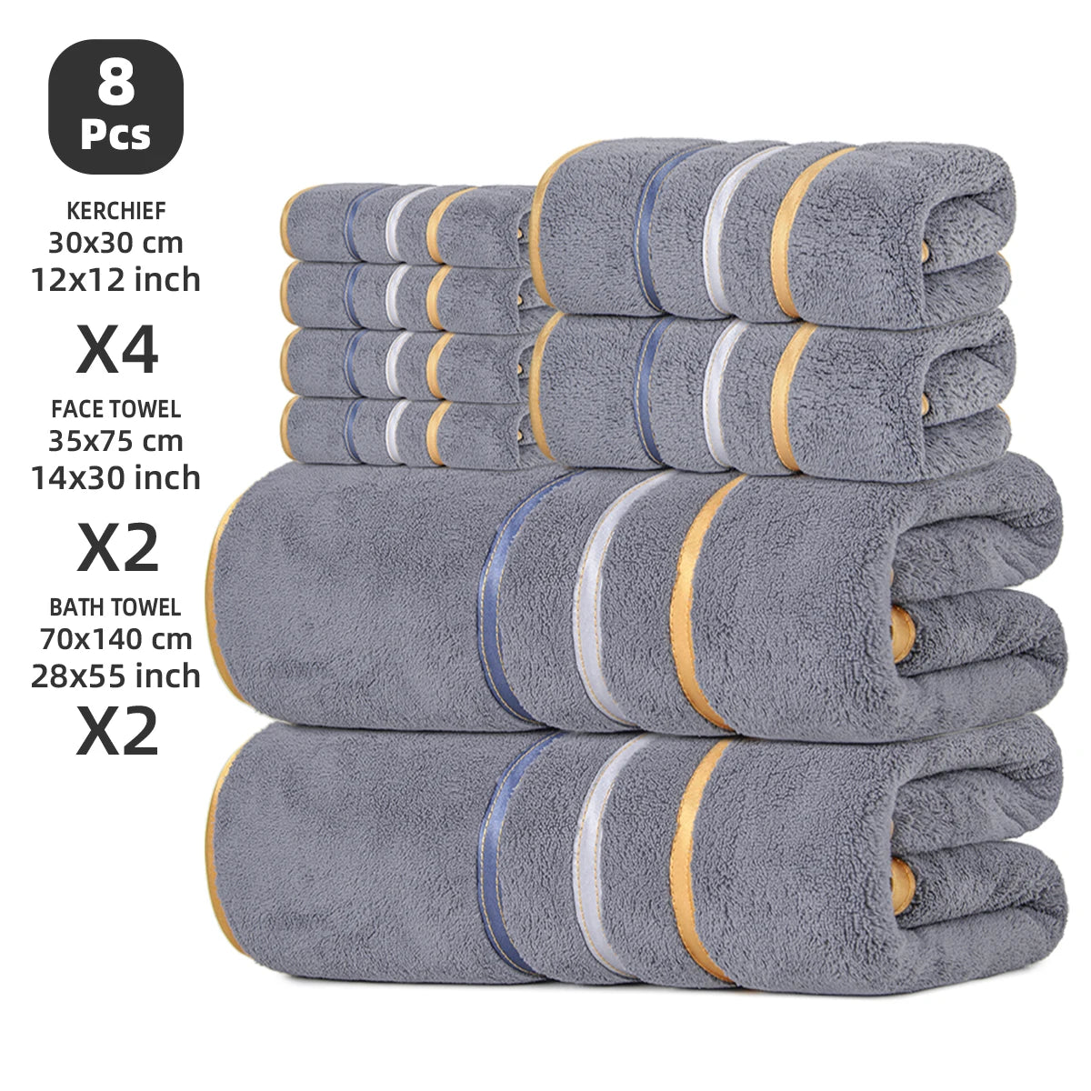 8‑Piece Towel Set, 2 Bath , 2 Hand  4 Face , Soft & Absorbent