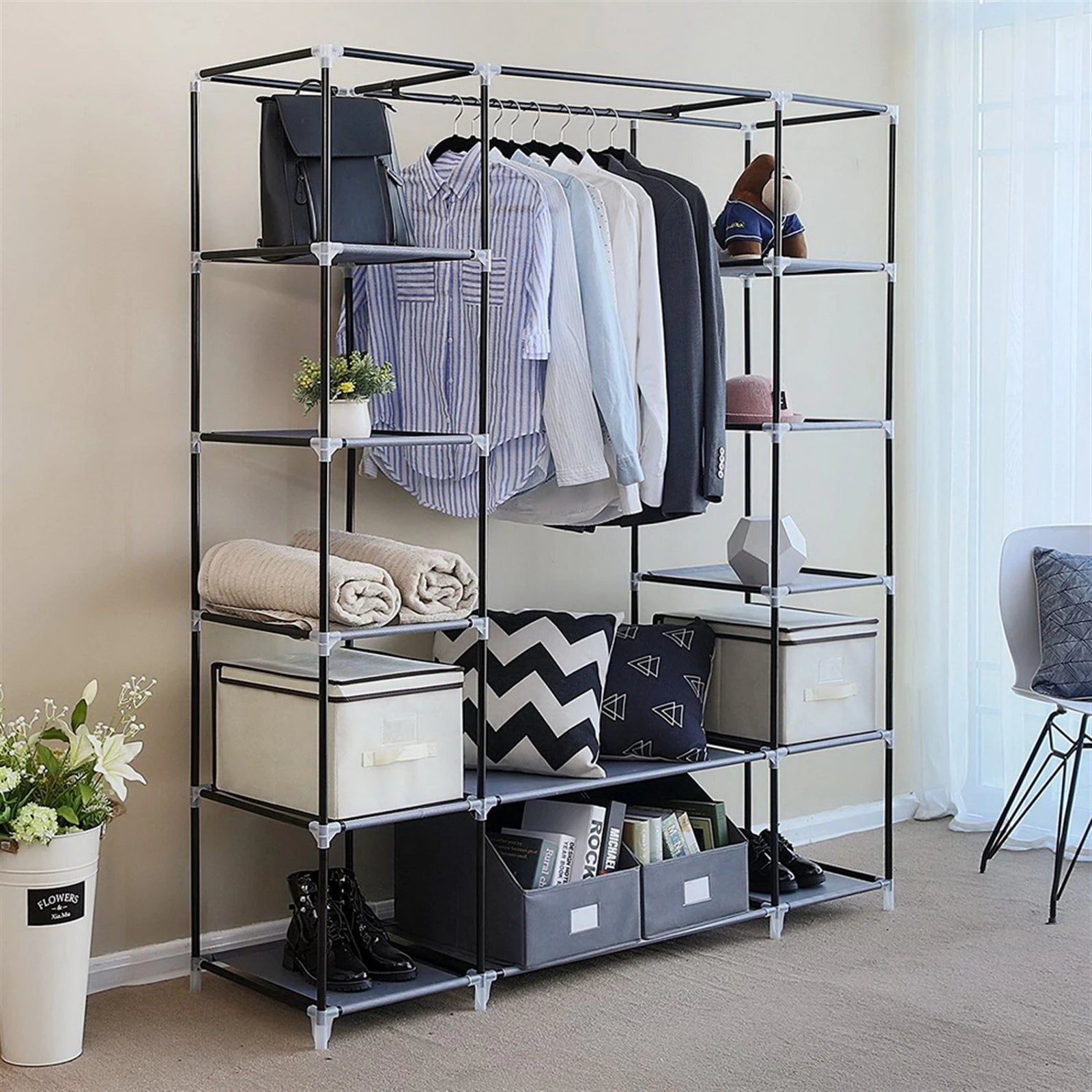 69" Portable Clothes Closet Wardrobe Storage Organizer with Non-Woven Fabric  Extra Strong and Durable
