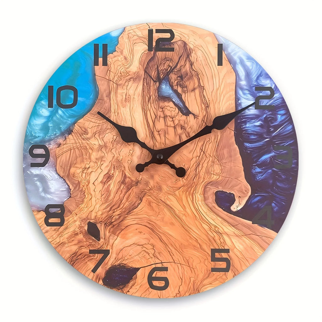 Wall Wooden Clock  with a Artistic Flat Design, Featuring a Unique  Mountains And Straits.
