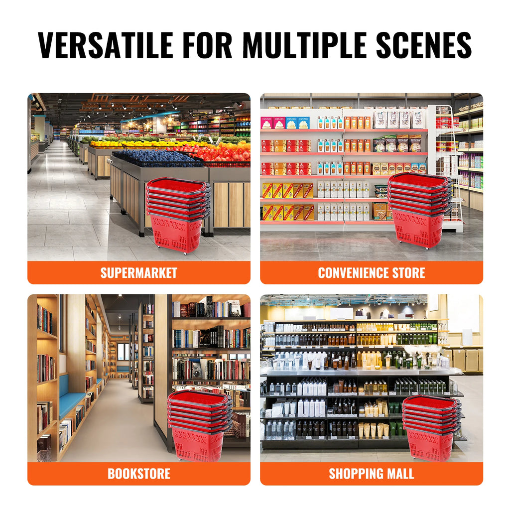6PCS Shopping Rolling Baskets 39L Carts with Handles & Wheels Portable  for Supermarkets