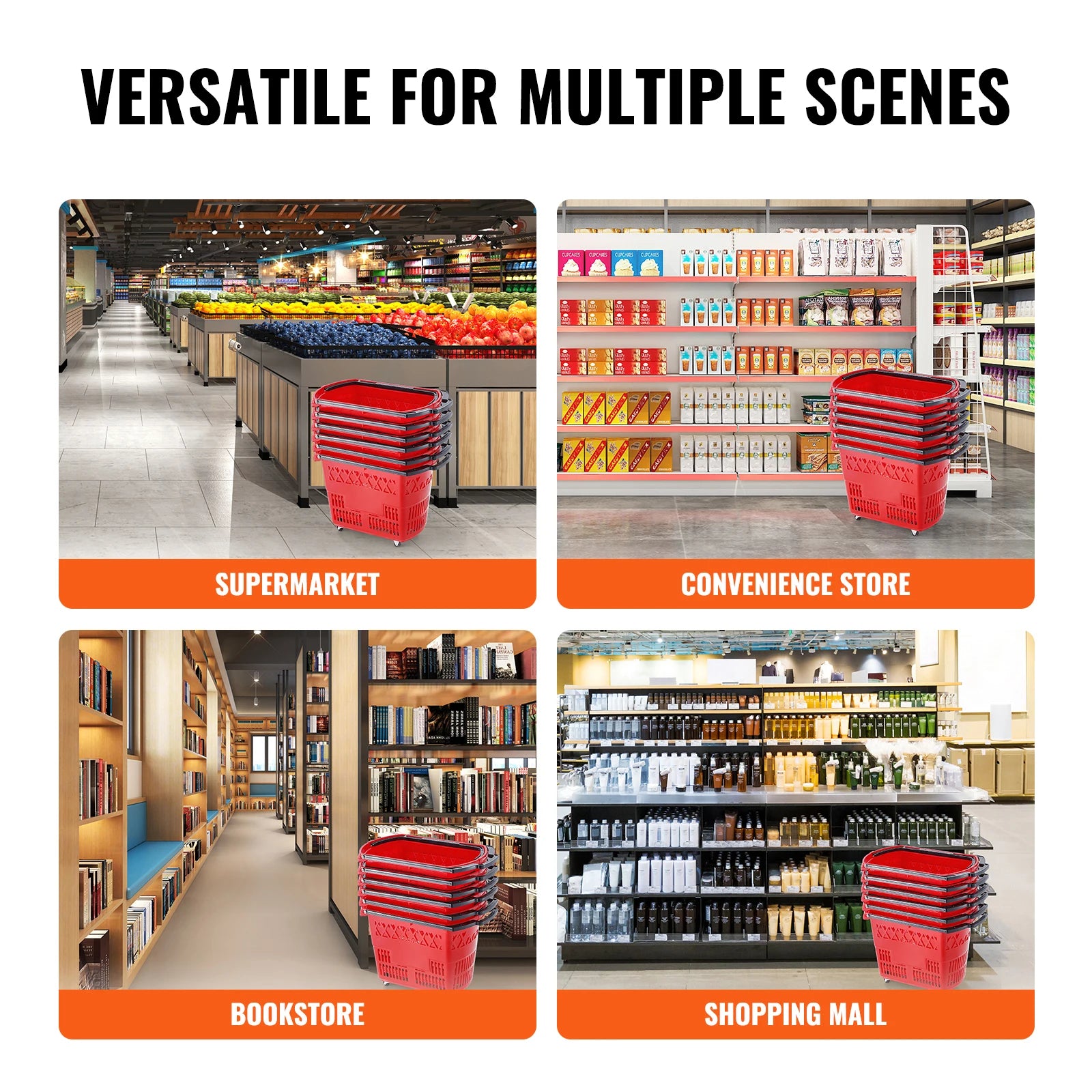 6PCS Shopping Rolling Baskets 39L Carts with Handles & Wheels Portable  for Supermarkets