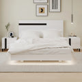 High Gloss 3-Piece  Queen Bedroom Set with Floating LED  Platform Bed  & 2 Nightstands,