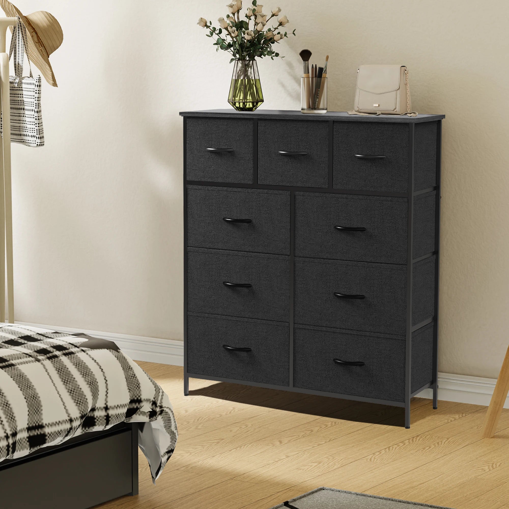 9 Drawer  Fabric  Dresser for Bedroom, Tall Storage  Chest Organizer for Clothes