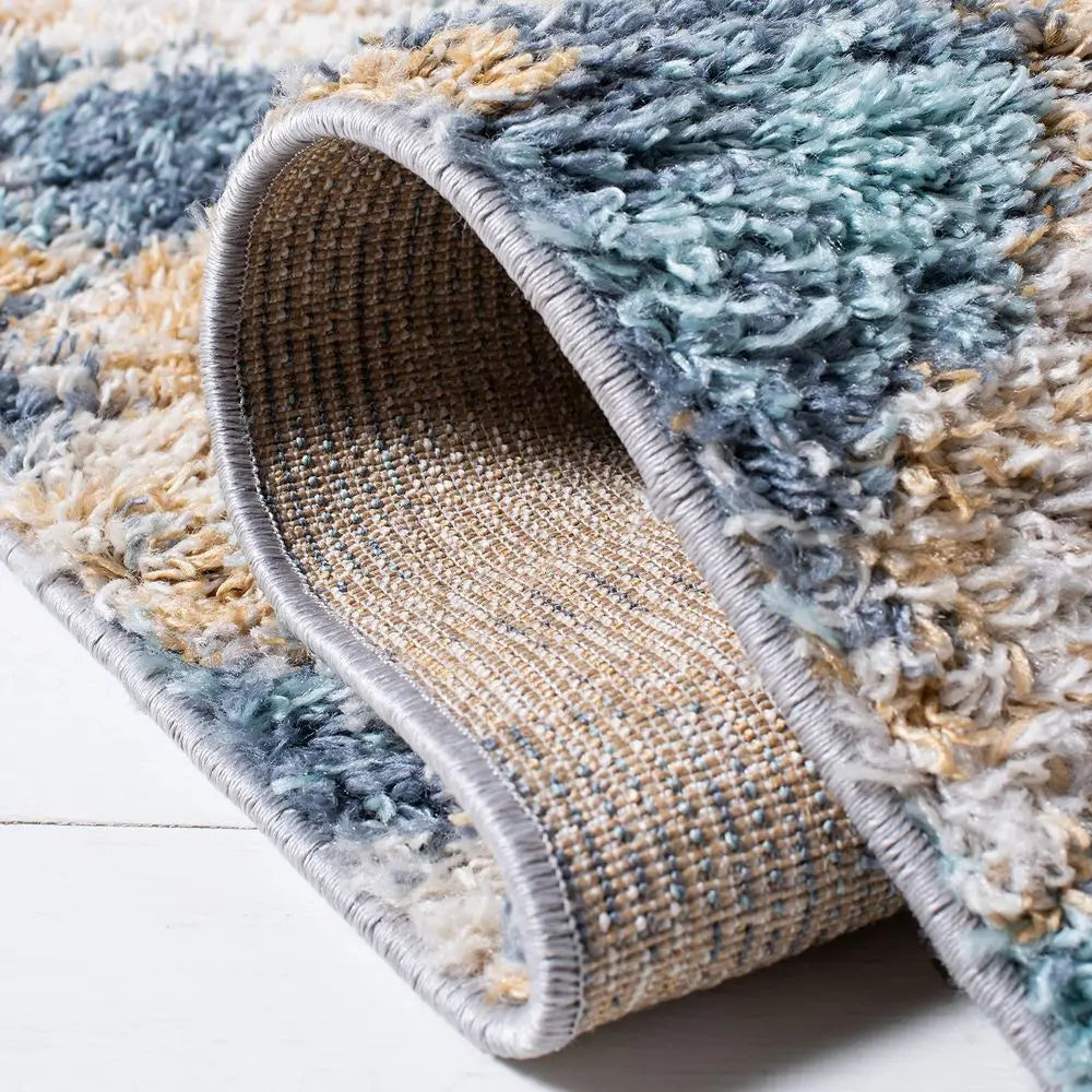 Area Rug 10 x 14, Blue amp Grey, Abstract Design, Non  Shedding  Easy Care, 1inch Thick