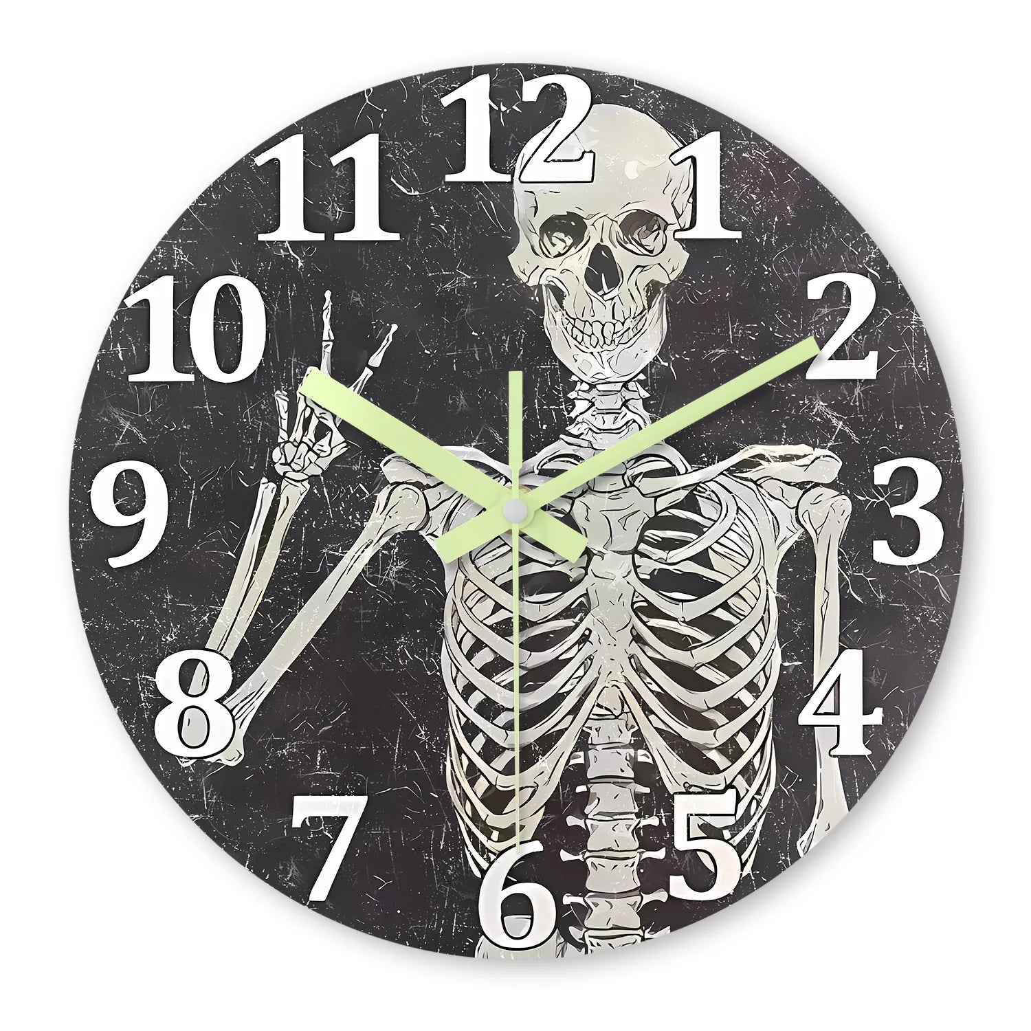 A Modern Horror Skull Luminous Wooden Wall Clock, Silent Non-ticking
