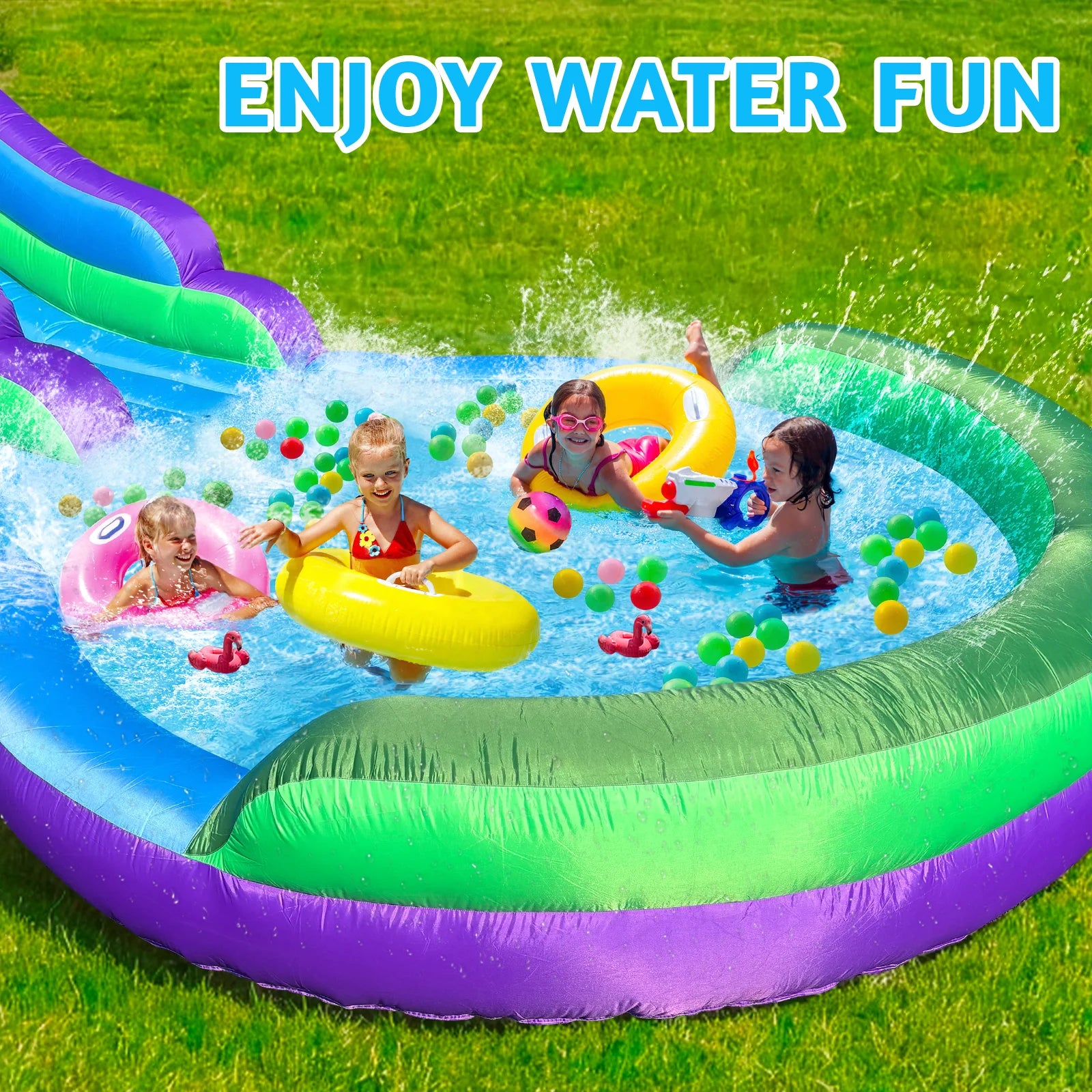20FT  Kids Inflatable Water Slide Park with  Climbing Wall,  Dual Slides And Splash Pool