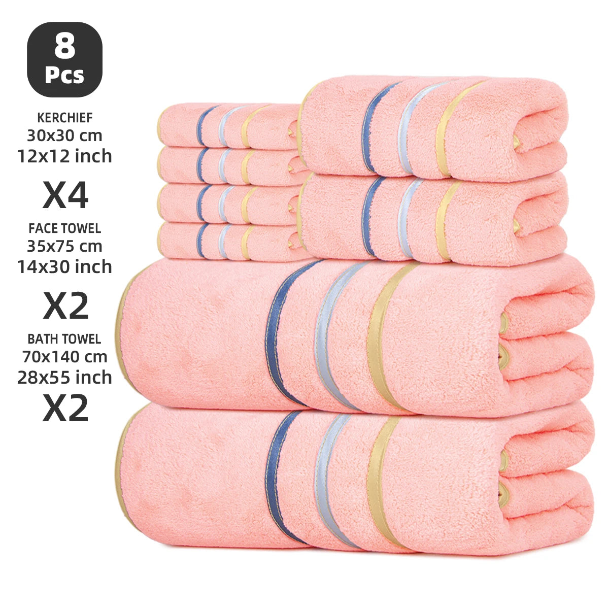8‑Piece Towel Set, 2 Bath , 2 Hand  4 Face , Soft & Absorbent