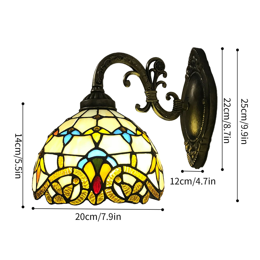 Tiffany Style Handmade Wall Sconce, Vintage Stained Glass Dome Lamp