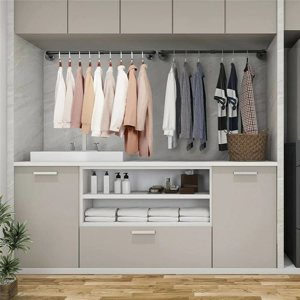 180cm  Garment Home Rail Industrial Pipe  Space Saving  with 3 Hooks