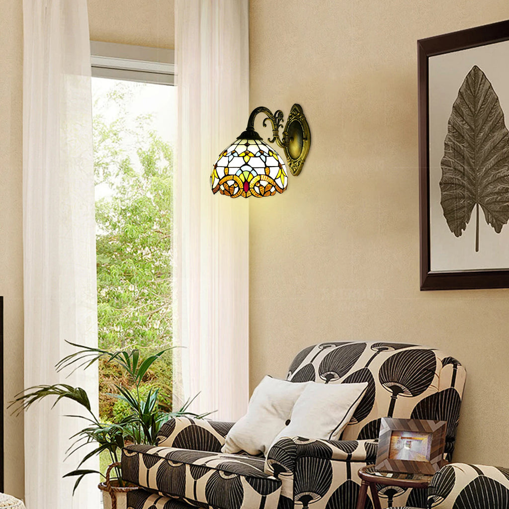 Tiffany Style Handmade Wall Sconce, Vintage Stained Glass Dome Lamp
