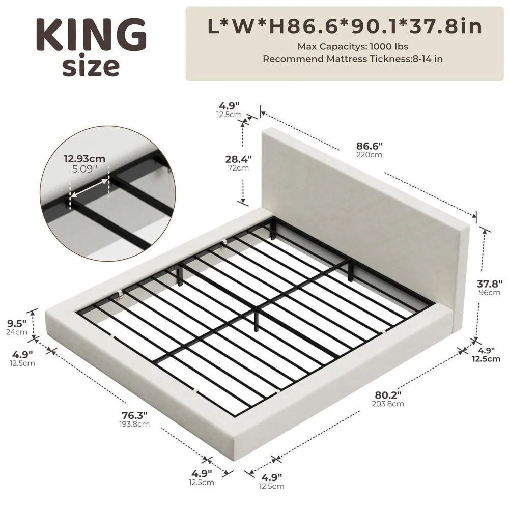 Soft Upholstered  Bed Frame with Headboard, 5 Inch Foam Padded Platform, No Box Spring, Easy Assembly ,