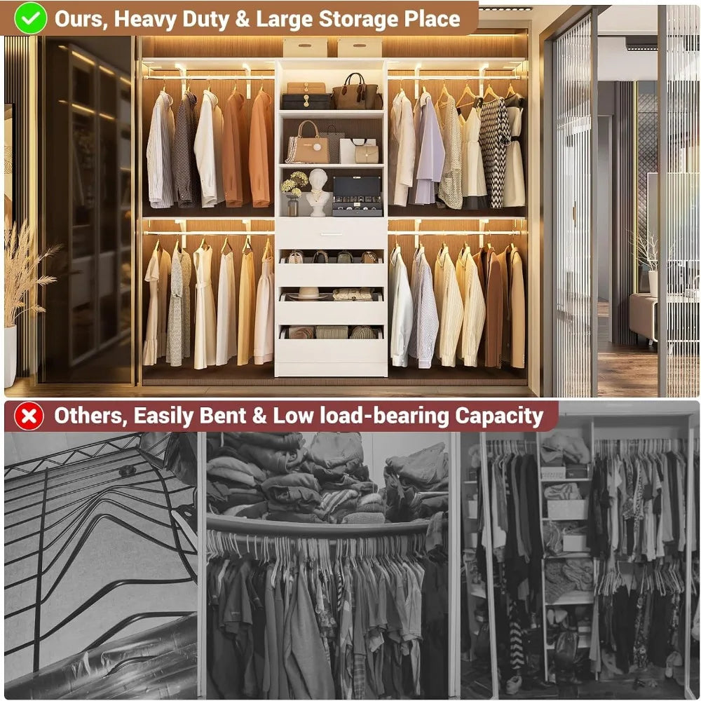 4 Drawer 8FT Wood Closet Organizer with Shelves, 96" Tower for 4-9 ft Spaces,
