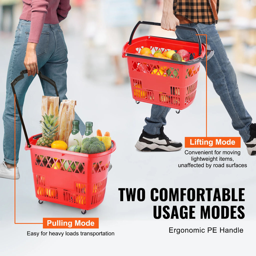 6PCS Shopping Rolling Baskets 39L Carts with Handles & Wheels Portable  for Supermarkets