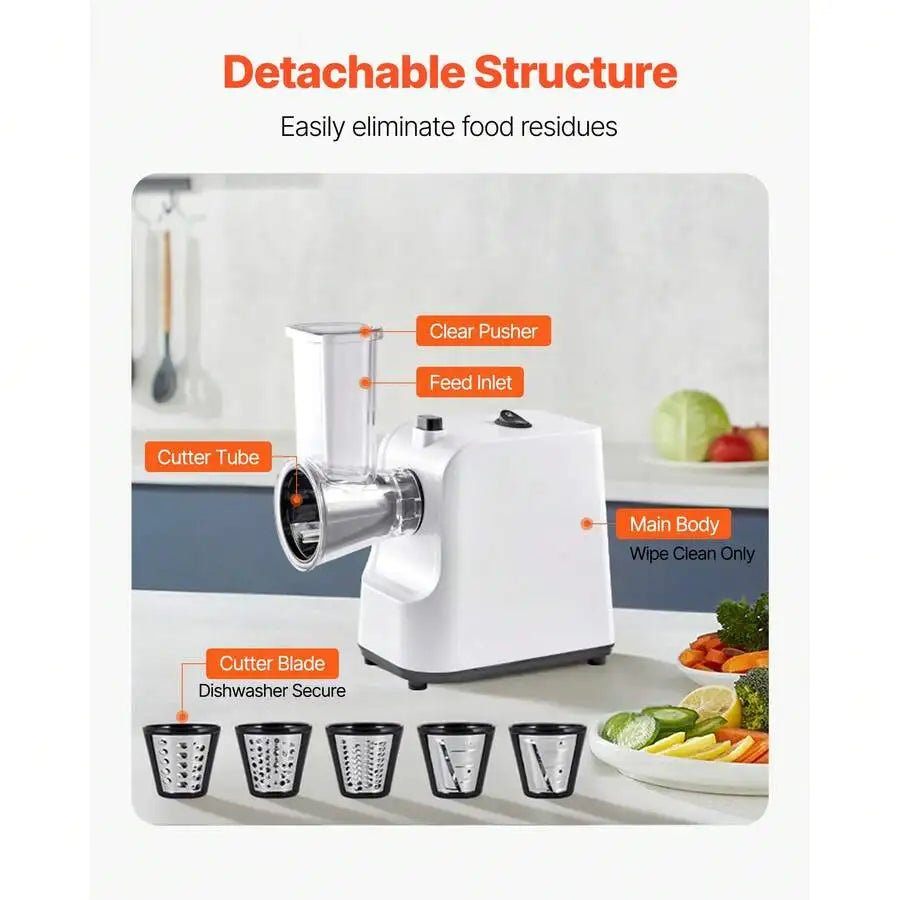 Electric Cheese Grater &Salad  Maker With 5 Attachments , Vegetable Slicer, Shredder & Chopper